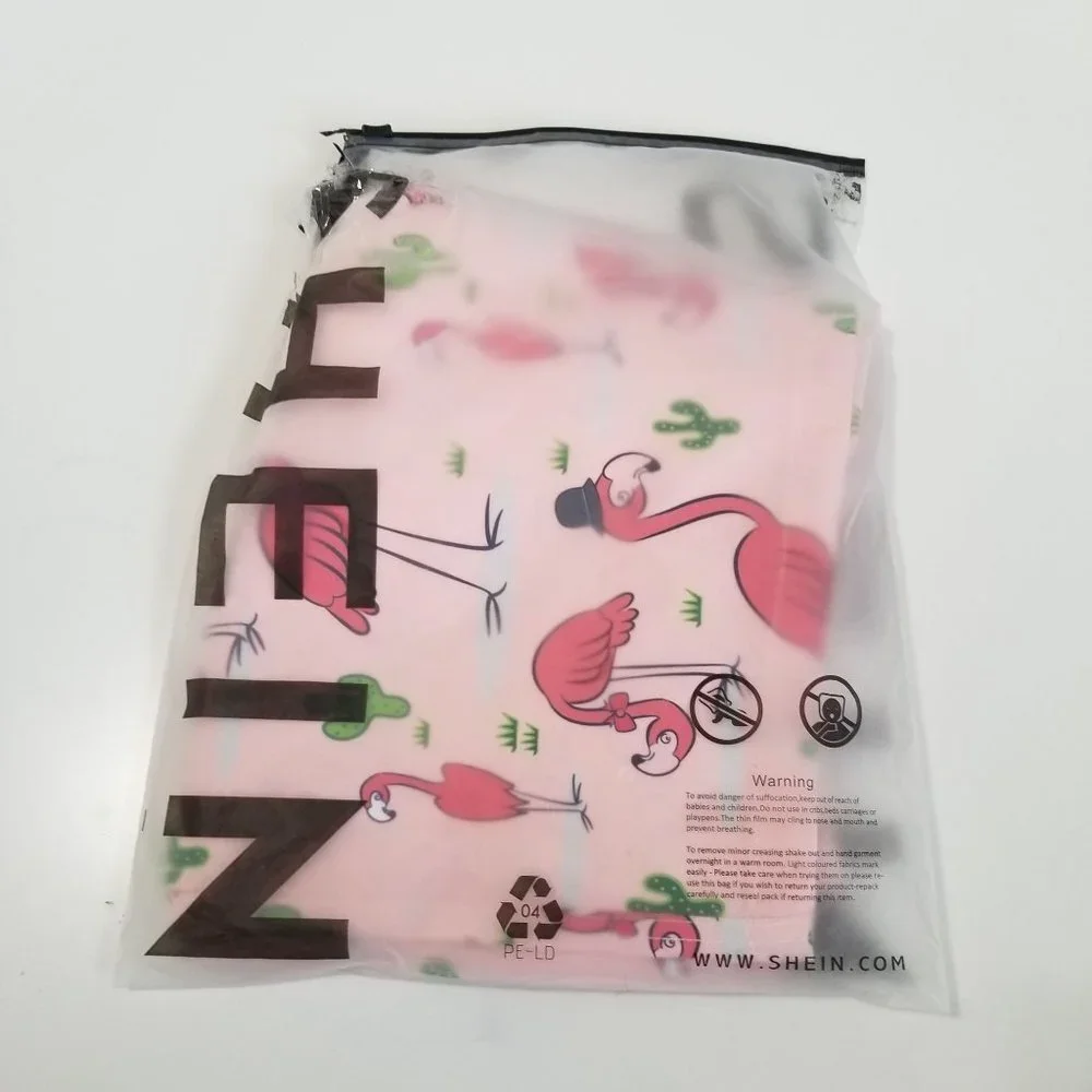 NEW SHEIN Men Flamingo Print Drawstring‎ Waist Swim Trunks SIze L Color Pink